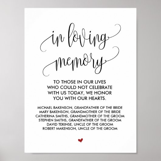 愛する人の記憶に Wedding Memorial Table Sign v2 ポスター (正面)