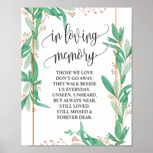 愛する人の記憶に Wedding Memorial Table Sign v2 ポスター (正面)