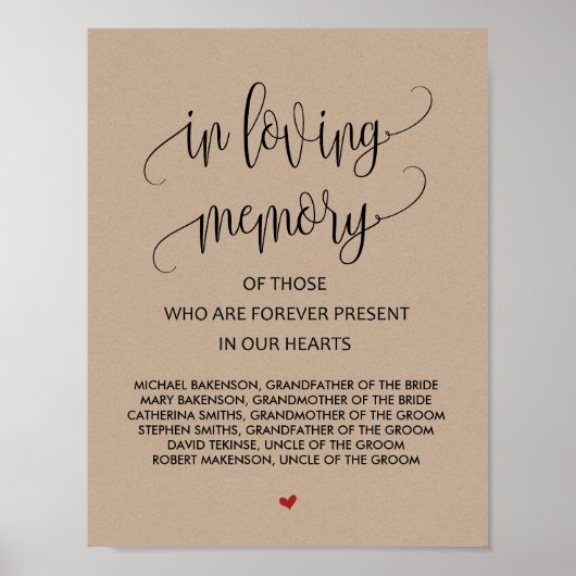 愛する人の記憶に Wedding Memorial Table Sign v2 ポスター (正面)