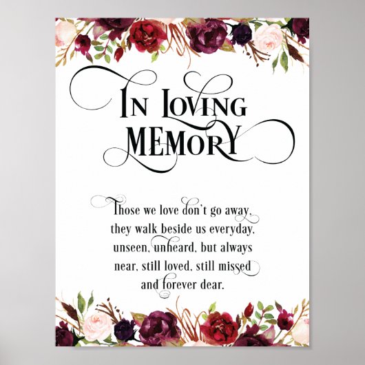 愛する人の記憶に Wedding Memorial Table Sign v4 ポスター (正面)