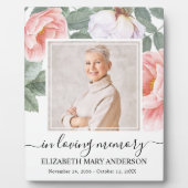 愛する人の記憶の写真 ピンクの花の追悼 フォトプラーク (正面)