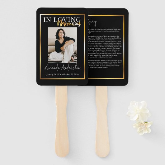 愛する人の記憶を称えるゴールド葬儀記念写真 ハンドファン (正面&裏面)