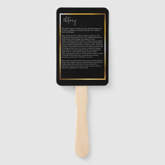 愛する人の記憶を称えるゴールド葬儀記念写真 ハンドファン (裏面)