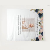 愛する人の記憶 フォト ネイビー ブラッシュ ピンク 追悼 タペストリー (正面(横))