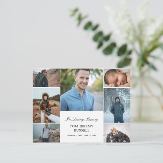 愛する人の追悼写真コラージュ訃報 ポストカード (スタンド正面)