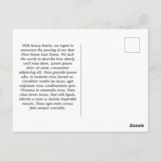 愛する人の追悼写真コラージュ訃報 ポストカード (裏面)