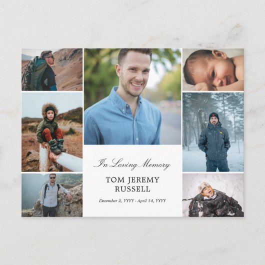 愛する人の追悼写真コラージュ訃報 ポストカード (正面)