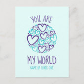 愛する人へのブルーパープルのハート「あなたは私の世界」 ポストカード (正面)