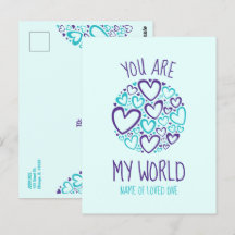 愛する人への青紫色のハート「あなたは私の世界」