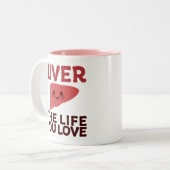 愛する人生の肝 – かわいい肝臓とスマイル ツートーンマグカップ (正面左)