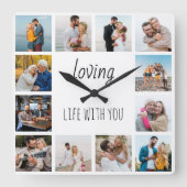 愛する人生をあなたと引用文12ホワイト スクエア壁時計 (正面)