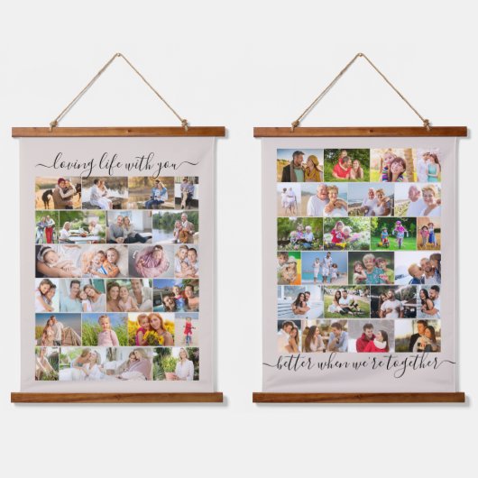 愛する人生を一緒に48写真メーソンリーグリッドベージュ 吊り下げ型タペストリー (ダブル)
