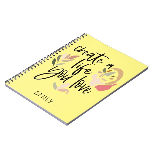 愛する人生を作るインスパイア引用文名イエロー ノートブック (左側)