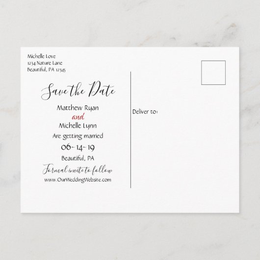 愛する冬の鹿カップル日付を保存結婚する 案内ポストカード (裏面)