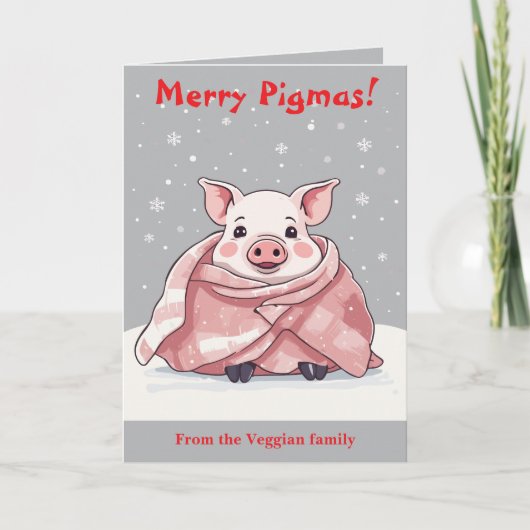 愛する動物 ブタのブランケット包み クリスマス カード (正面)