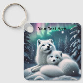 愛する北極キツネノーザンライトスノーウィー森 キーホルダー (正面)