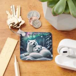 愛する北極キツネノーザンライトスノーウィー森 キーホルダー