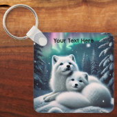 愛する北極キツネノーザンライトスノーウィー森 キーホルダー (正面)
