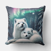 愛する北極キツネノーザンライトスノーウィー森 クッション (正面)