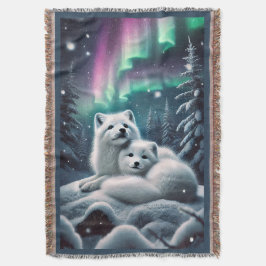 愛する北極キツネノーザンライトスノーウィー森 スローブランケット