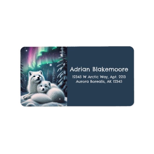 愛する北極キツネノーザンライトスノーウィー森 ラベル (正面)