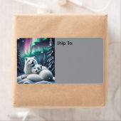 愛する北極キツネノーザンライトスノーウィー森 ラベル (インサイチュ)