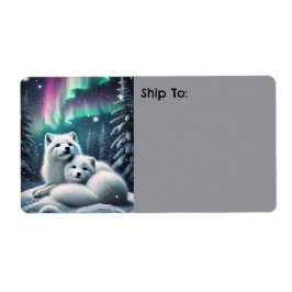 愛する北極キツネノーザンライトスノーウィー森 ラベル