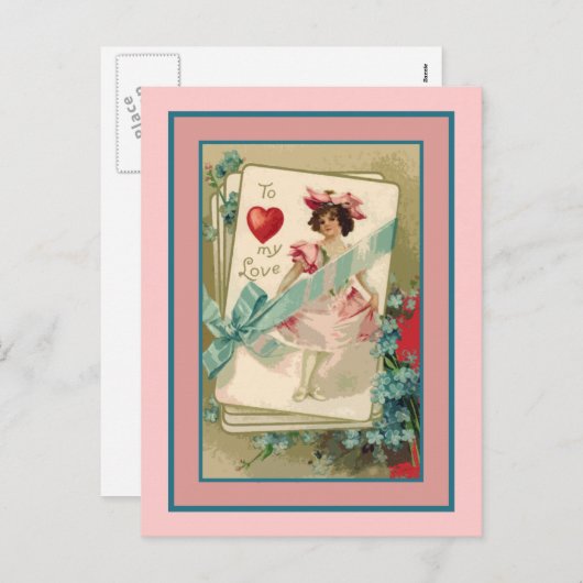 愛する古いバレンタファッションドイビクトリアンに シーズンポストカード (正面/裏面)