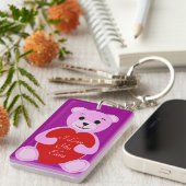 愛する可愛いピンクのテディベア(名前を入力) キーホルダー (正面右)