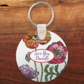 愛する名前の赤いポピー水の色キーリング キーホルダー (正面)