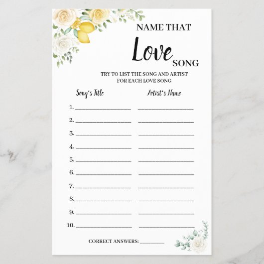 愛する名前ソングレモン&バラシャワーゲームカード チラシ (正面)