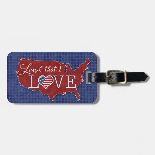愛する土地 – 米国のハートと国旗 ラゲッジタグ (正面横)