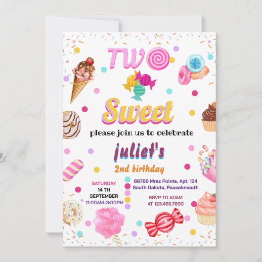 愛する夏かわいい子供の女の子2甘い2歳の誕生日 招待状 (正面)