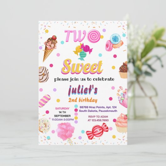 愛する夏かわいい子供の女の子2甘い2歳の誕生日 招待状 (スタンド正面)