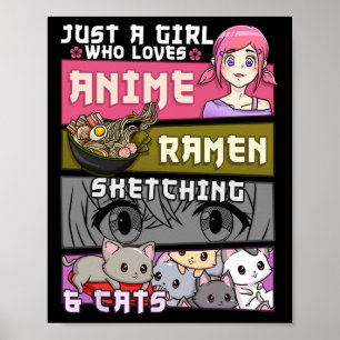 愛する女の子をスケッチするラーメン猫アニメ ポスター