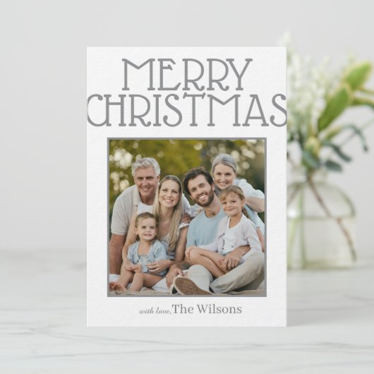 愛する家族の名前とメリークリスマスパーソナライズされた シーズンカード (スタンド正面)