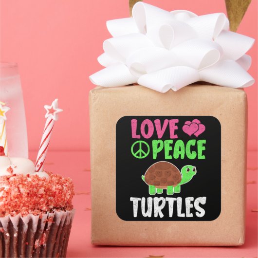 愛する平和ウミガメかわいい動物動物ウミガメ恋人 スクエアシール (パーティー)