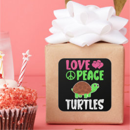 愛する平和ウミガメかわいい動物動物ウミガメ恋人 スクエアシール