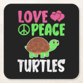 愛する平和ウミガメかわいい動物動物ウミガメ恋人 スクエアペーパーコースター (正面)