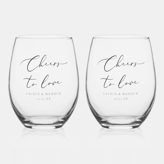 愛する応援パーソナライズされた結婚ズ ステムなしワイングラス (正面)