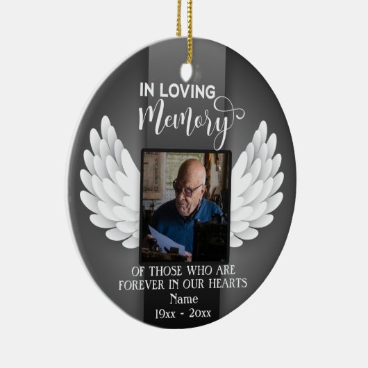 『愛する思い出のカスタム写真』で、名前とメッセージ セラミックオーナメント (右)