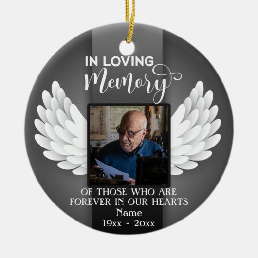 『愛する思い出のカスタム写真』で、名前とメッセージ セラミックオーナメント (正面)