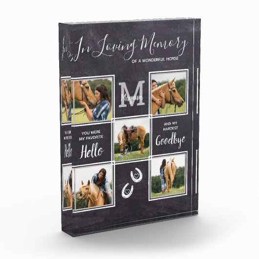 愛する思い出のパーソナライズされた中でペット馬記念碑 フォトブロック (左)