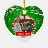 愛する思い出の中でペットの赤緑のクリスマスハート セラミックオーナメント (正面)