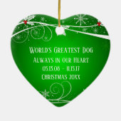 愛する思い出の中でペットの赤緑のクリスマスハート セラミックオーナメント (裏面)