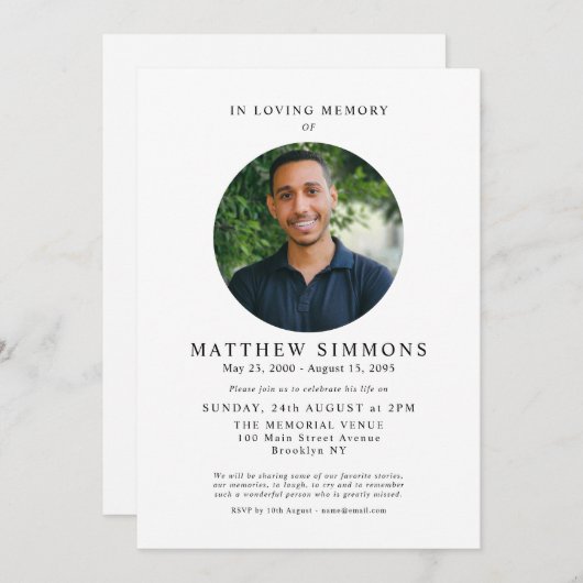 愛する思い出の中でモダン写真追悼式 招待状 (正面/裏面)