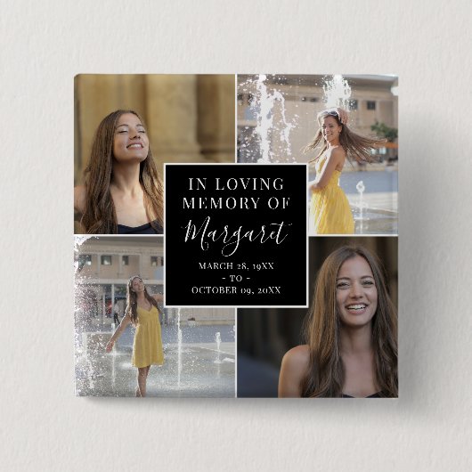 愛する思い出の中で葬儀の記念写真コラージュ 缶バッジ (正面)