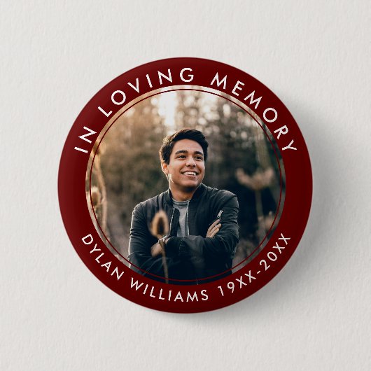 愛する思い出の中で葬儀メモリアル写真赤 缶バッジ (正面)