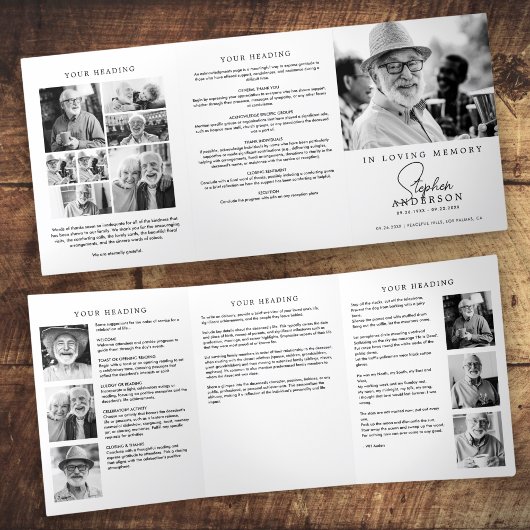 愛する思い出の中モダンで14ミニマル – 写真の葬儀 三つ折りプログラム