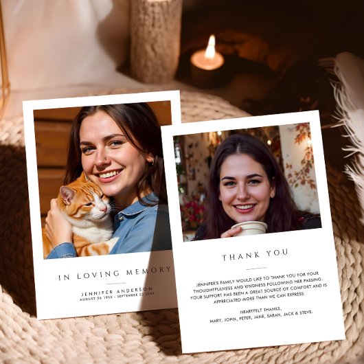 愛する思い出の中2モダン写真の葬儀/メモリアル サンキューカード